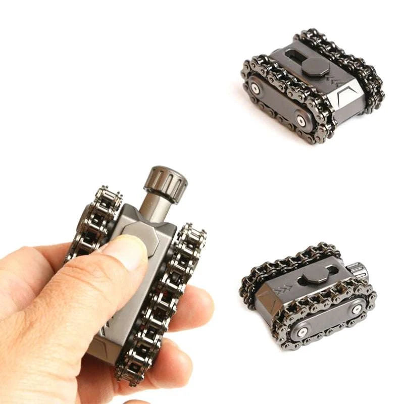 Metal Tank Fidget Spinner Toy with Rotating Gear and Tracks-