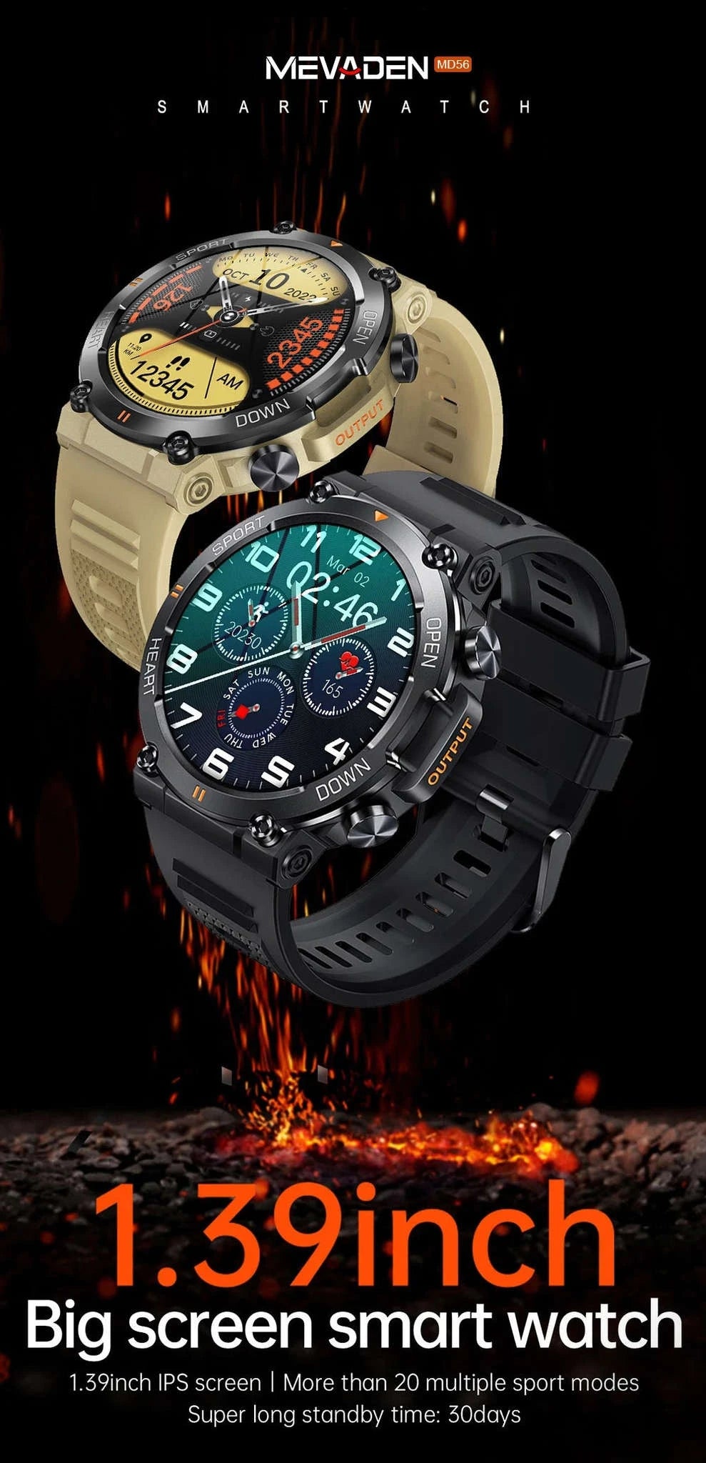 MEVADEN 1.39" HD Bluetooth Call Smart Watch for Fitness and Daily Use-Steel Black