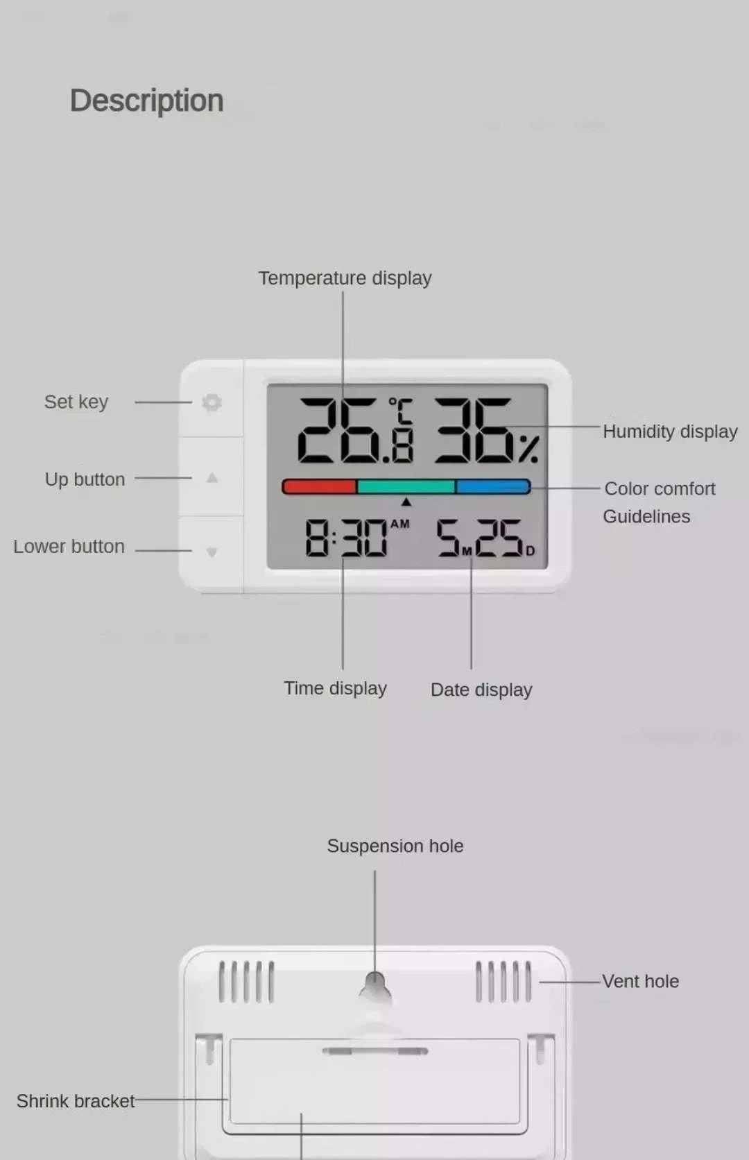 MiaoMiaoCe Thermometer Hygrometer Weather Station with Clock-White