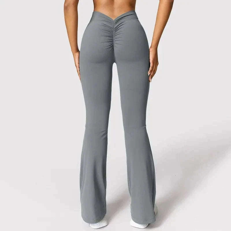Micro Horn Leggings with V-Back Shaping and Flare Fit-GRAY / S