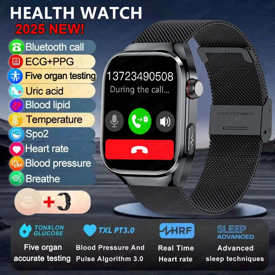 Micro Physical Examination Smart Watch for Men-Black Steel B 2A / AI Health report