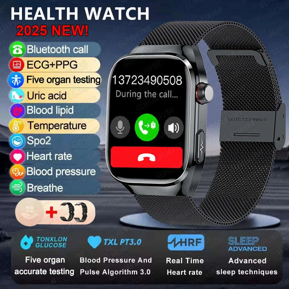 Micro Physical Examination Smart Watch for Men-Black Steel B 2A / AI Health report