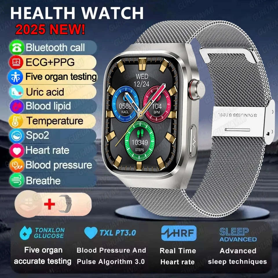 Micro Physical Examination Smart Watch for Men-Black Steel B 2A / AI Health report