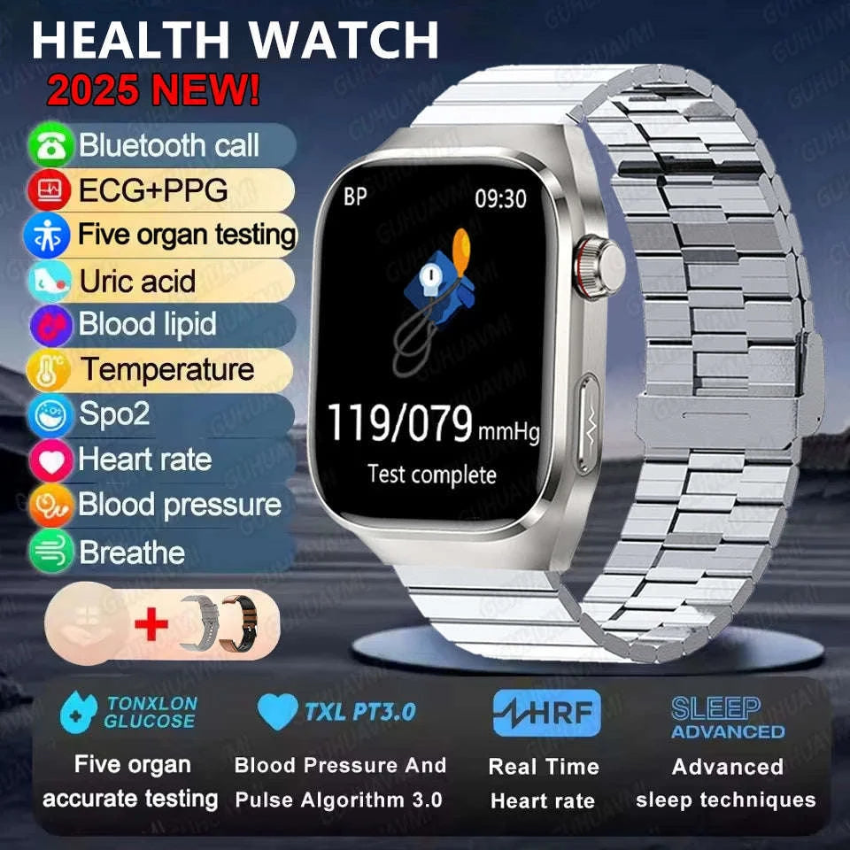 Micro Physical Examination Smart Watch for Men-Black Steel B 2A / AI Health report