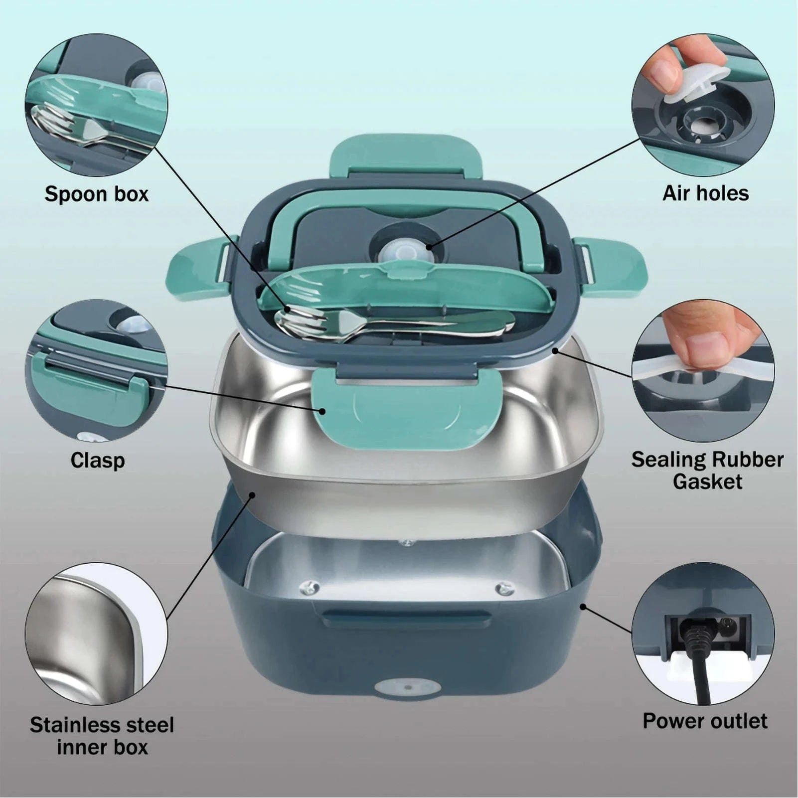 Microdata 1.5L 60W Electric Lunch Box Portable Food Warmer-90W, 2L / spain / EU