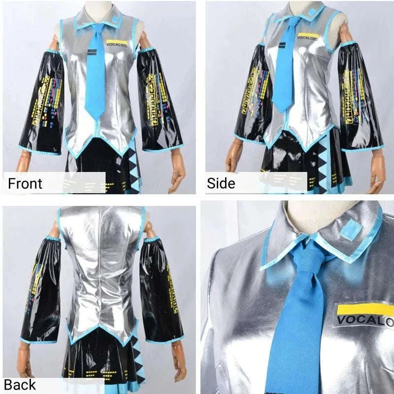 Miku Cosplay Full Set Silver Leather Fabric Costume-Wig Only / M