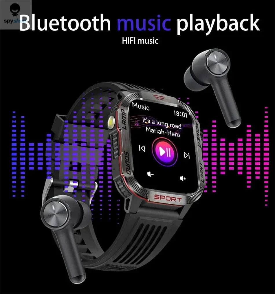 Military GPS Smart Watch-Black silicone belt