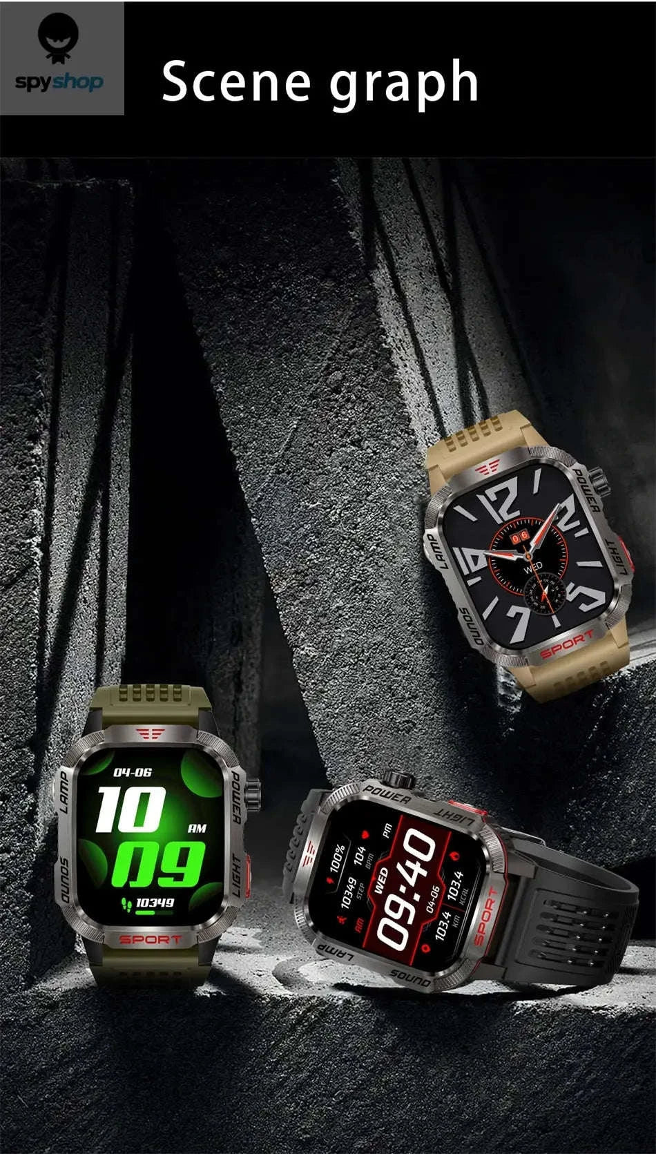 Military GPS Smart Watch-Black silicone belt