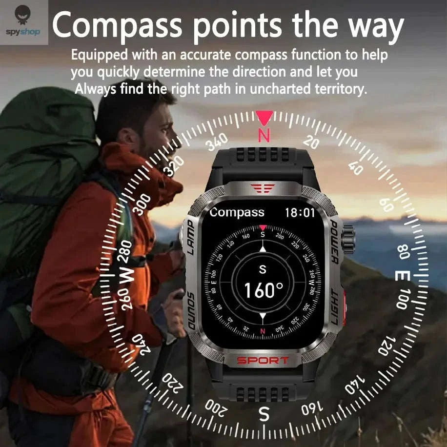 Military GPS Smart Watch-Black silicone belt