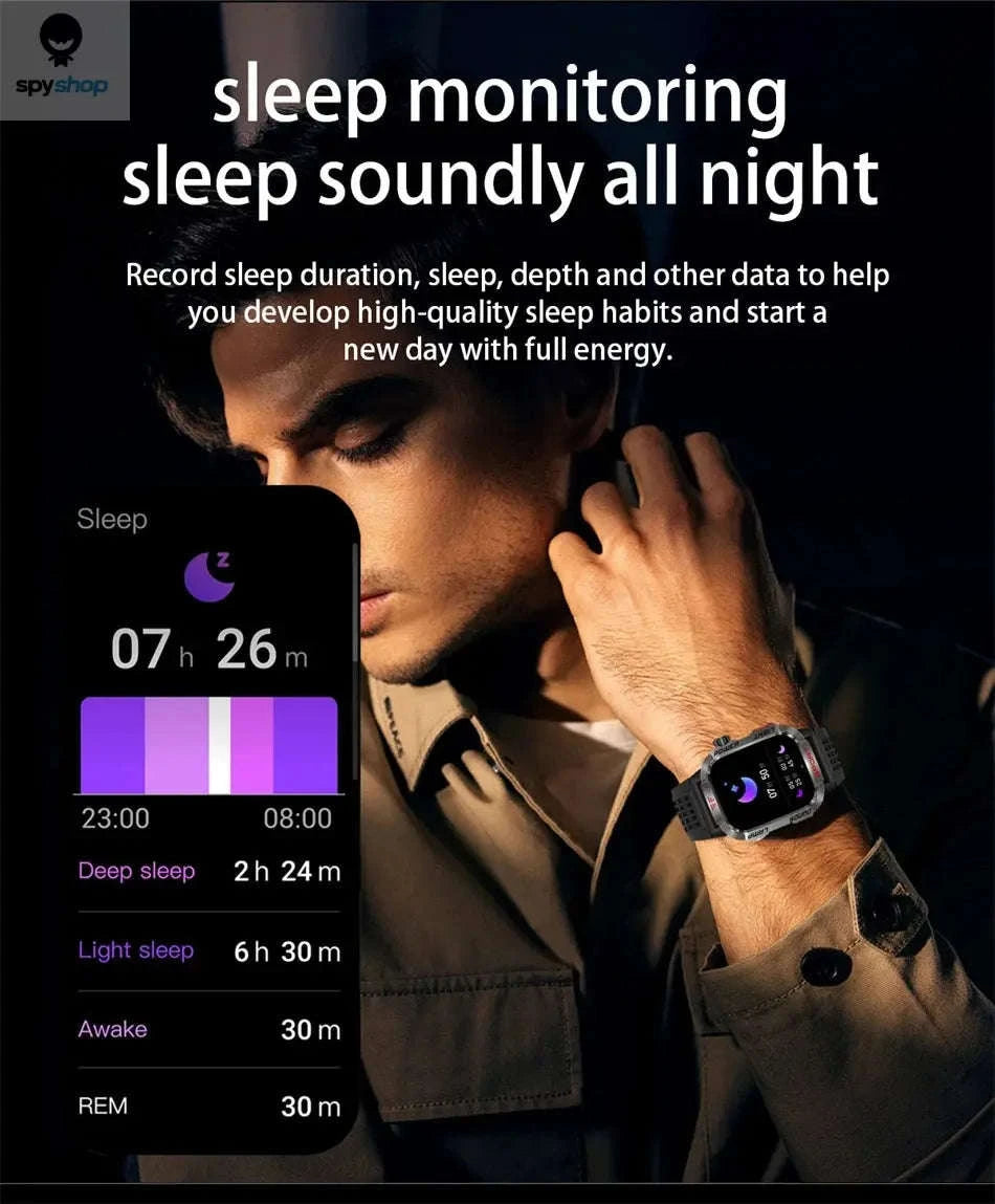 Military GPS Smart Watch-Black silicone belt