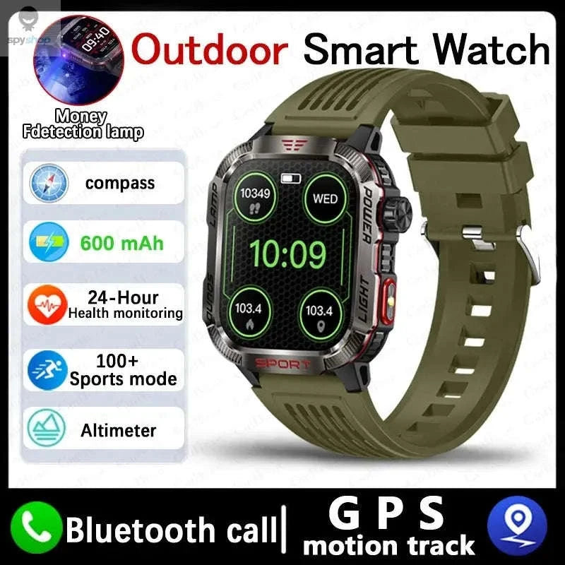 Military GPS Smart Watch-Black silicone belt