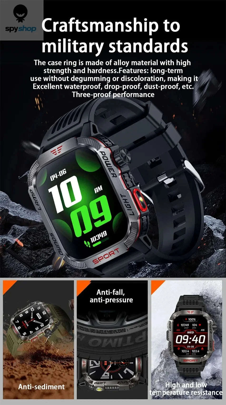 Military GPS Smart Watch-Black silicone belt