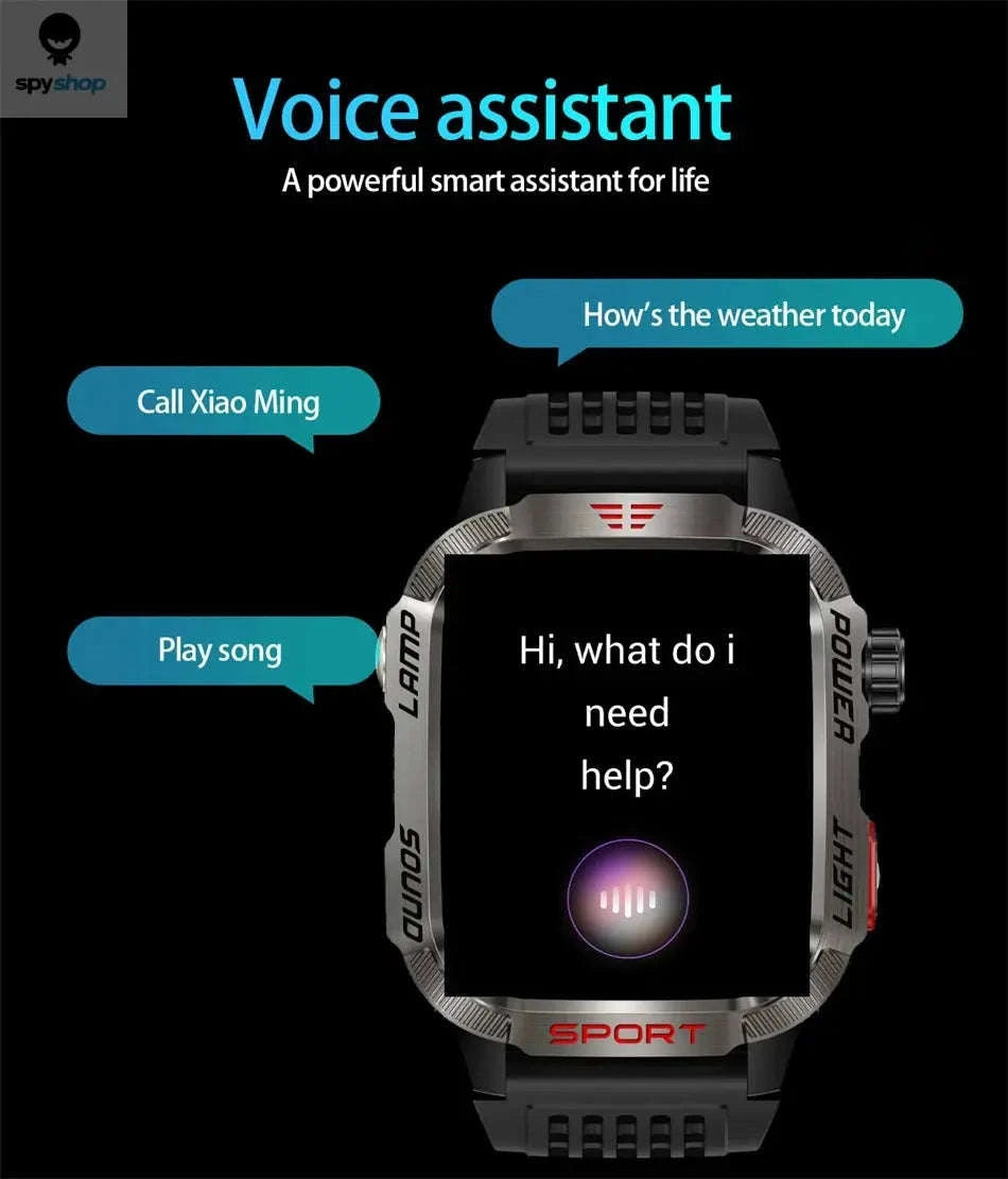 Military GPS Smart Watch-Black silicone belt