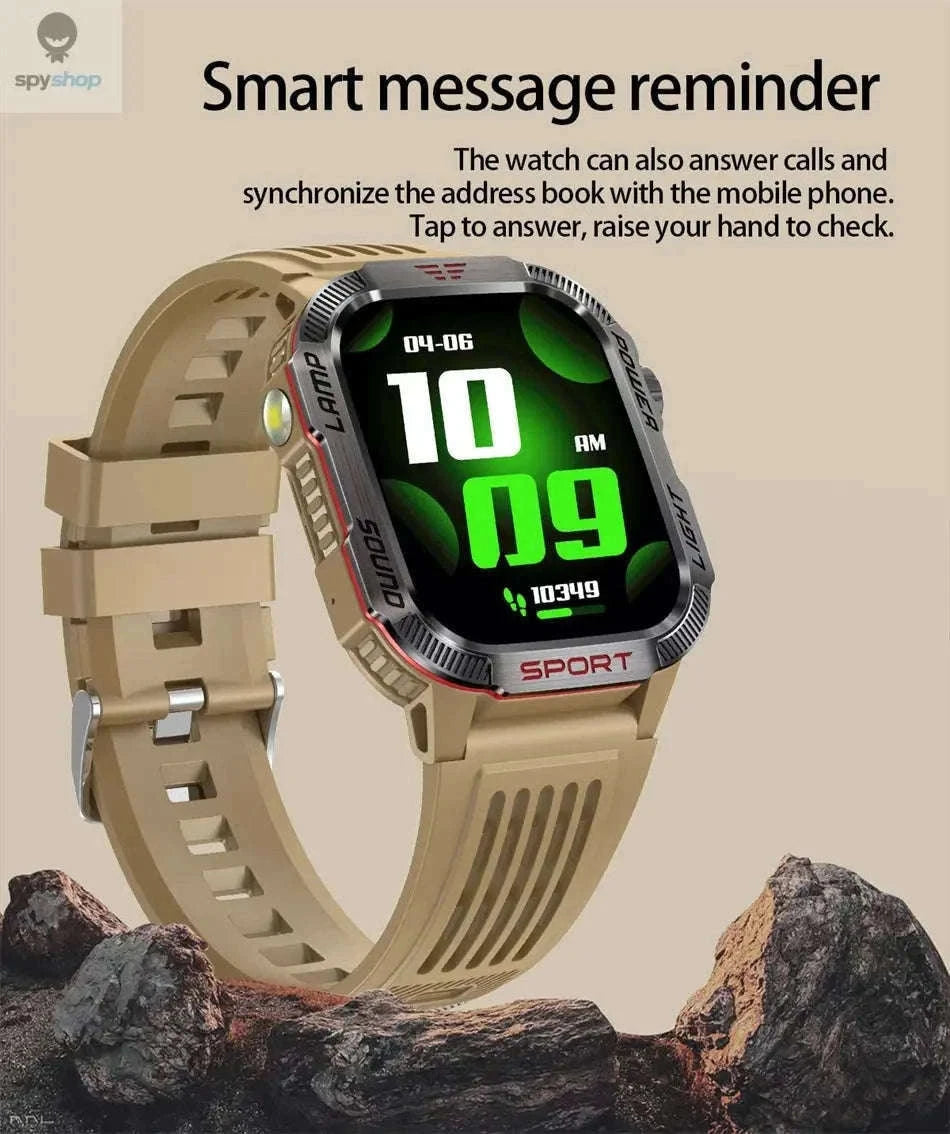 Military GPS Smart Watch with Compass, Flashlight and Bluetooth Calling-Black silicone belt