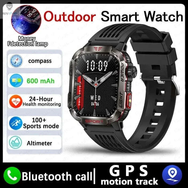 Military GPS Smart Watch with Compass, Flashlight and Bluetooth Calling-Black silicone belt