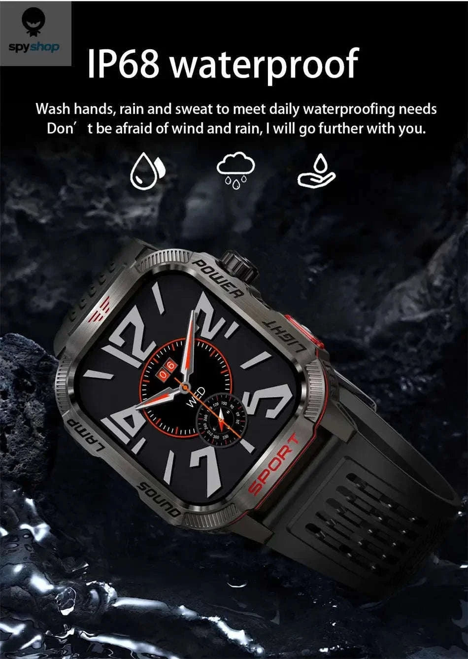Military GPS Smart Watch with Compass, Flashlight and Bluetooth Calling-Black silicone belt