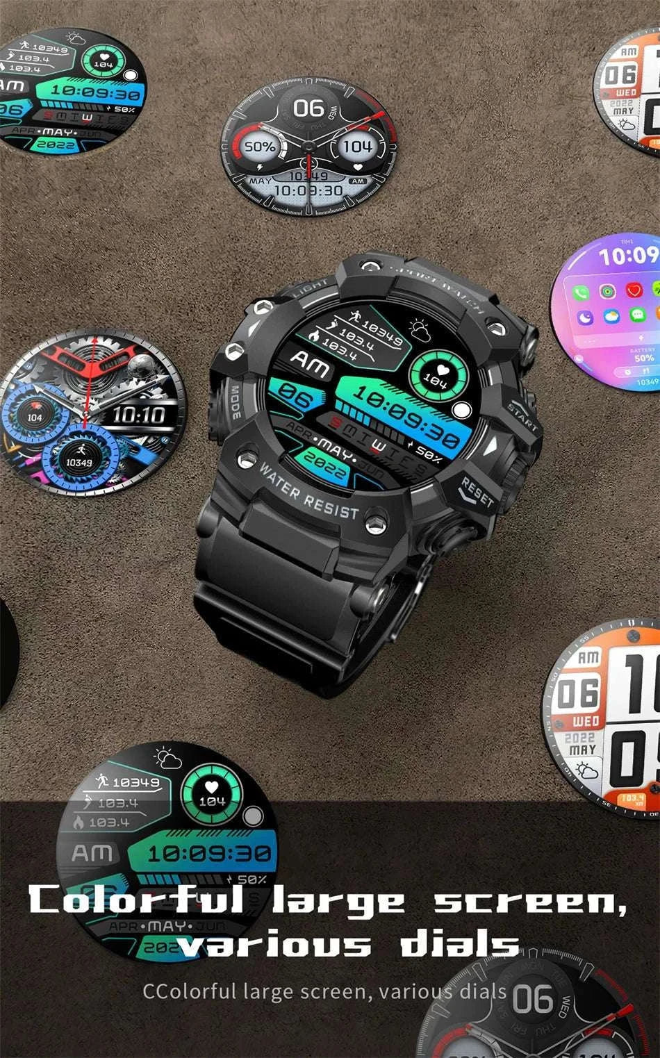 Military Outdoor Smart Watch with Bluetooth Call & 100+ Sports Modes-Green Camouflage