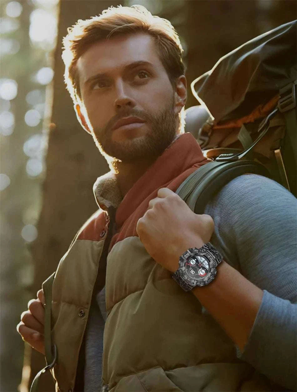 Military Outdoor Smart Watch with Bluetooth Call & 100+ Sports Modes-Green Camouflage