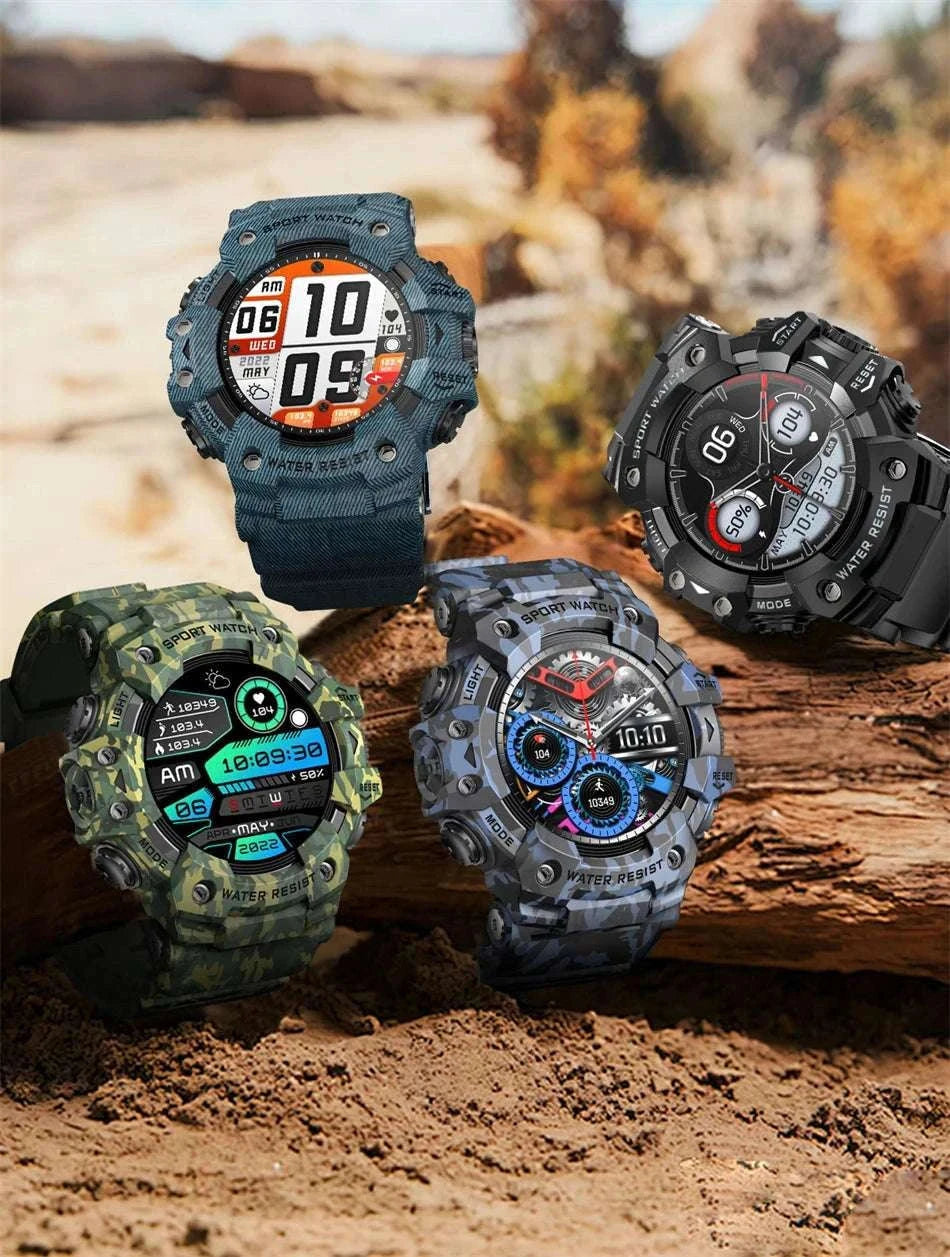 Military Outdoor Smart Watch with Bluetooth Call & 100+ Sports Modes-Green Camouflage