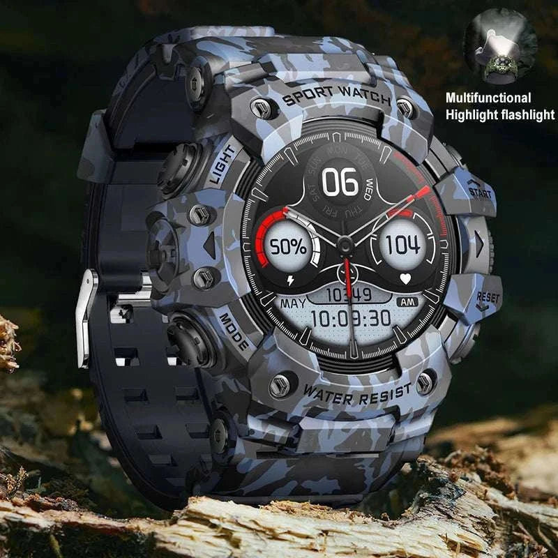 Military Outdoor Smart Watch with Bluetooth Call & 100+ Sports Modes-Green Camouflage