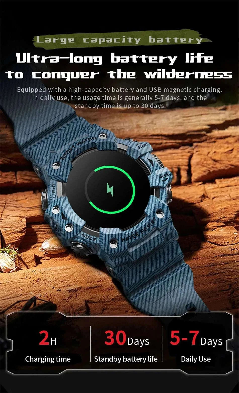 Military Outdoor Smart Watch with Bluetooth Call & 100+ Sports Modes-Green Camouflage