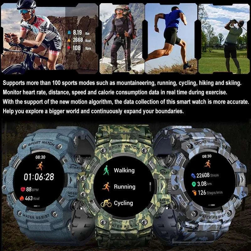 Military Outdoor Smart Watch with Bluetooth Call & 100+ Sports Modes-Green Camouflage