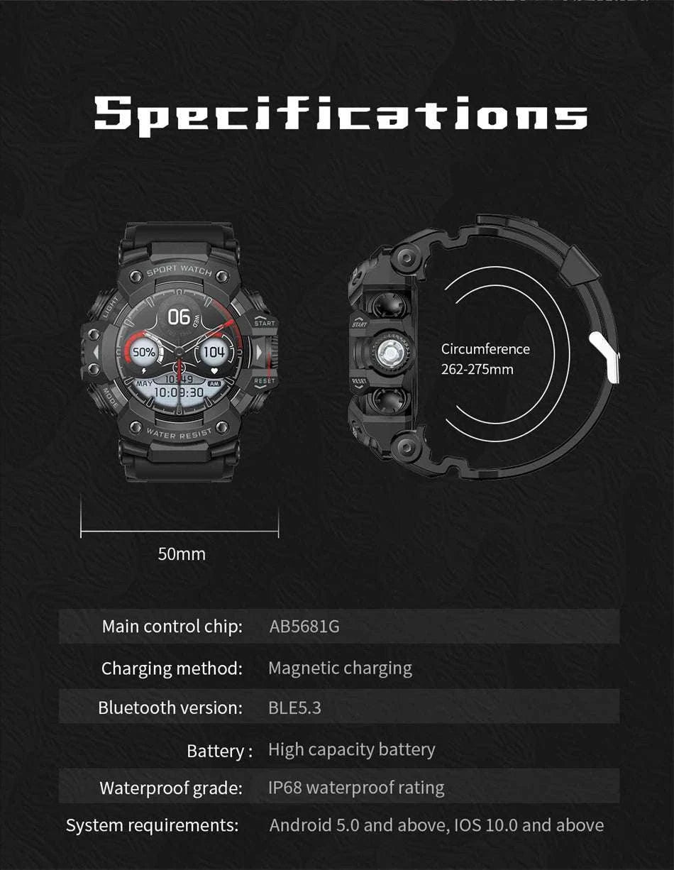 Military Outdoor Smart Watch with Bluetooth Call & 100+ Sports Modes-Green Camouflage