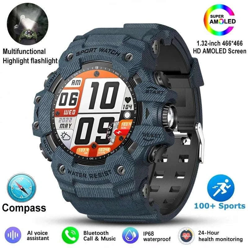 Military Outdoor Smart Watch with Bluetooth Call & 100+ Sports Modes-Green Camouflage