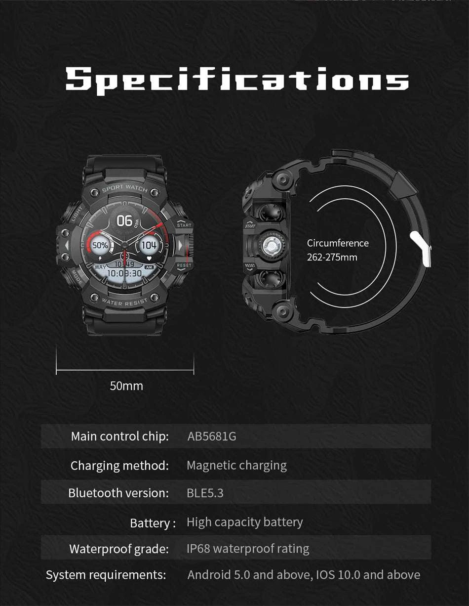 Military Outdoor Smart Watch with Bluetooth Call & 100+ Sports Modes-Green Camouflage