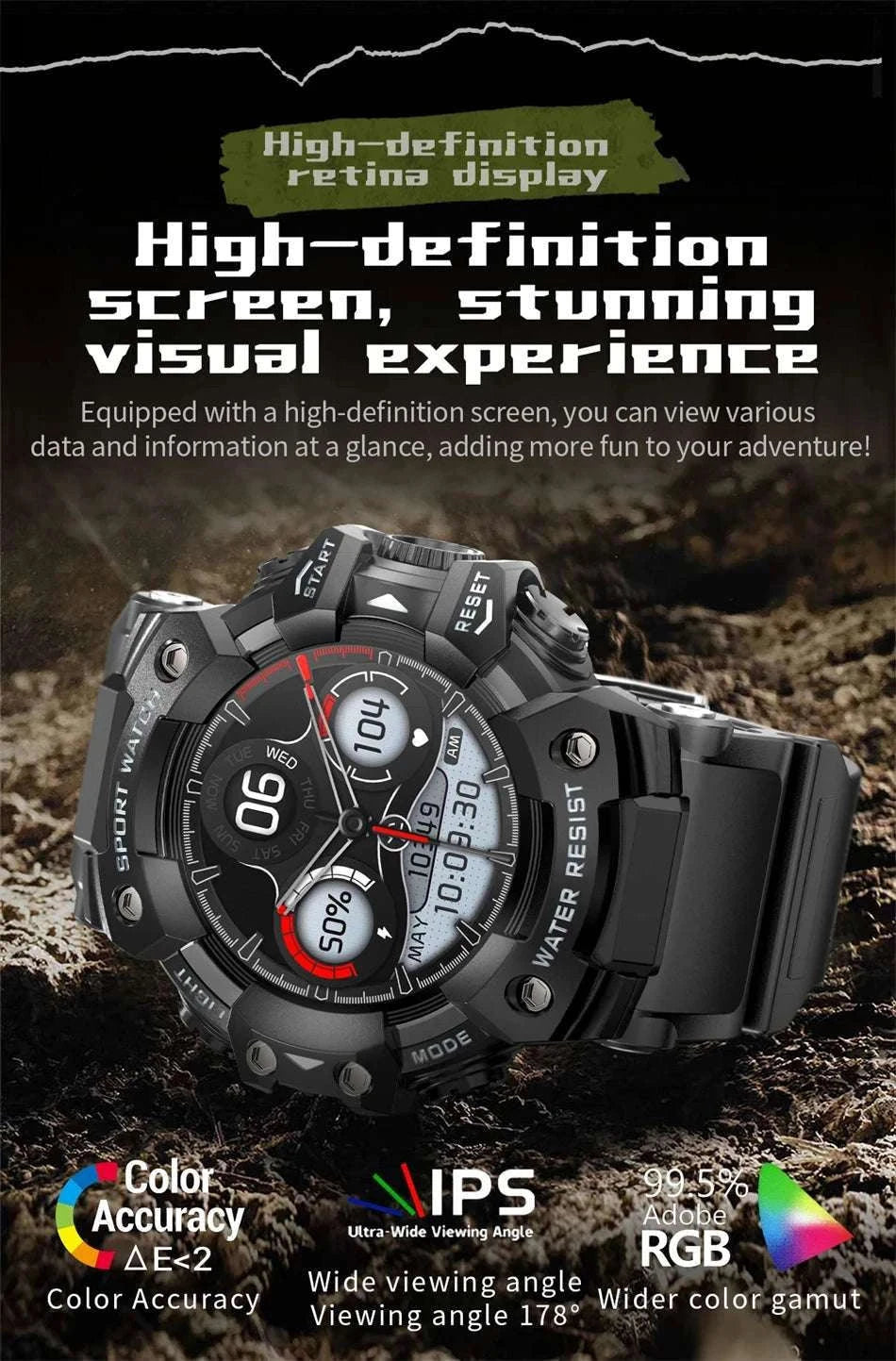 Military Outdoor Smart Watch with Bluetooth Call & 100+ Sports Modes-Green Camouflage