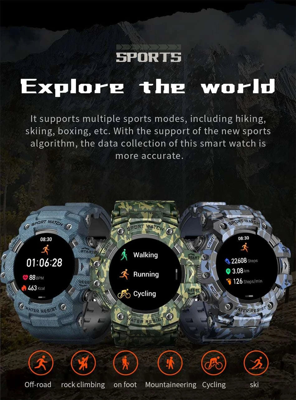 Military Outdoor Smart Watch with Bluetooth Call & 100+ Sports Modes-Green Camouflage