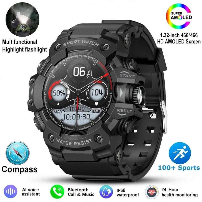 Military Outdoor Smart Watch with Bluetooth Call & 100+ Sports Modes-Green Camouflage