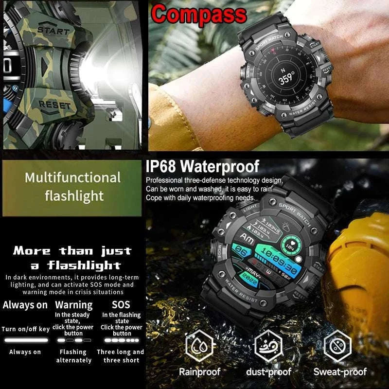 Military Outdoor Smart Watch with Bluetooth Call & 100+ Sports Modes-Green Camouflage
