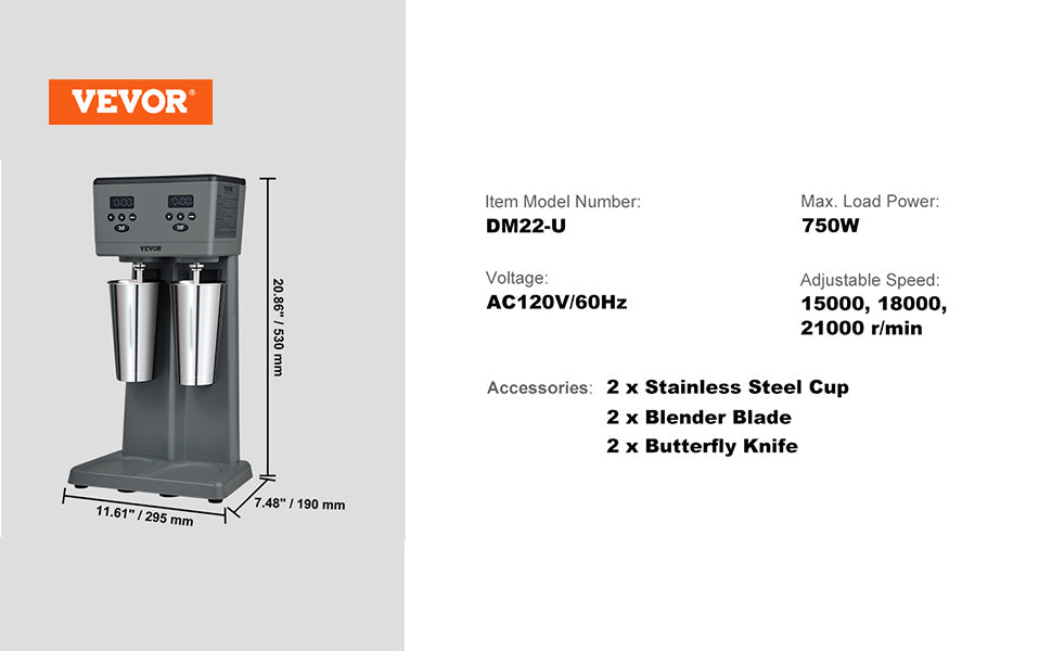 Commerciële Dubbele Kop Milkshakemachine 375W x2 Snelle Mixer