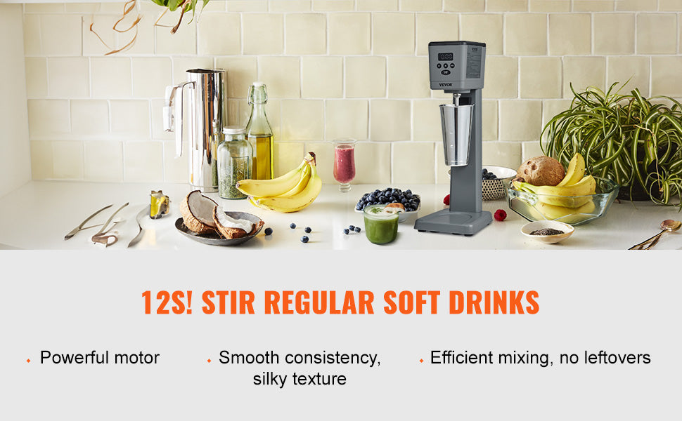 Mixeur à milkshake électrique 375W avec 3 vitesses et gobelet en acier de 820 ml