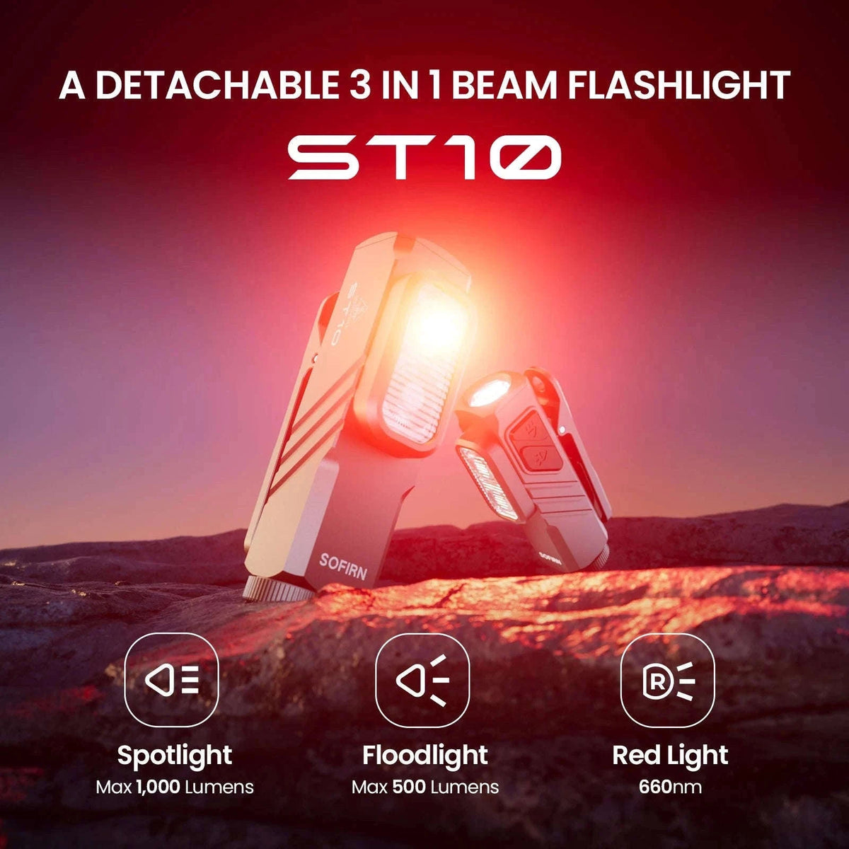 Mini 1000LM EDC Flashlight USB-C Rechargeable with Red Light, Magnetic Tail and Clip-Grey / 6500K-7000K / Poland|14500