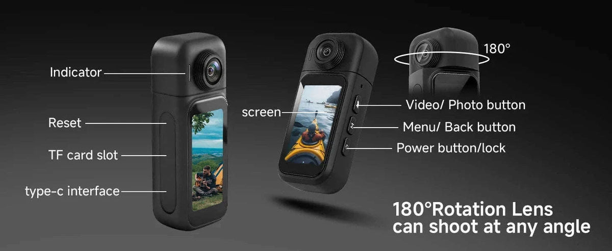 Mini 1080P POV Body Camera with Rotating Lens & Touch Screen-X50 BK Lite / NO TF Card