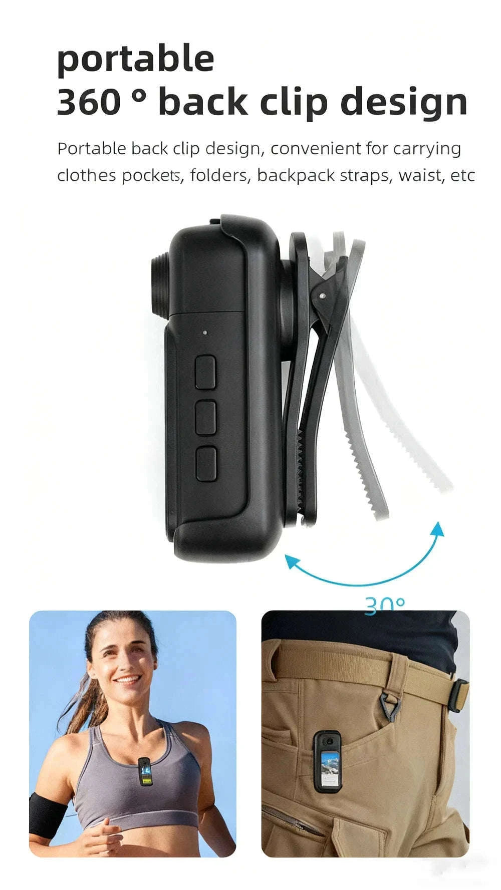 Mini 1080P POV Body Camera with Rotating Lens & Touch Screen-X50 BK Lite / NO TF Card