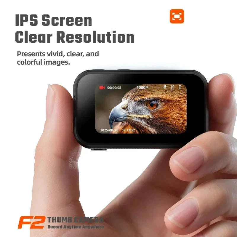 Mini 1080P Thumb Camera with IPS Screen & 130° Wide Angle-F2 Black / 8GB TF CARD