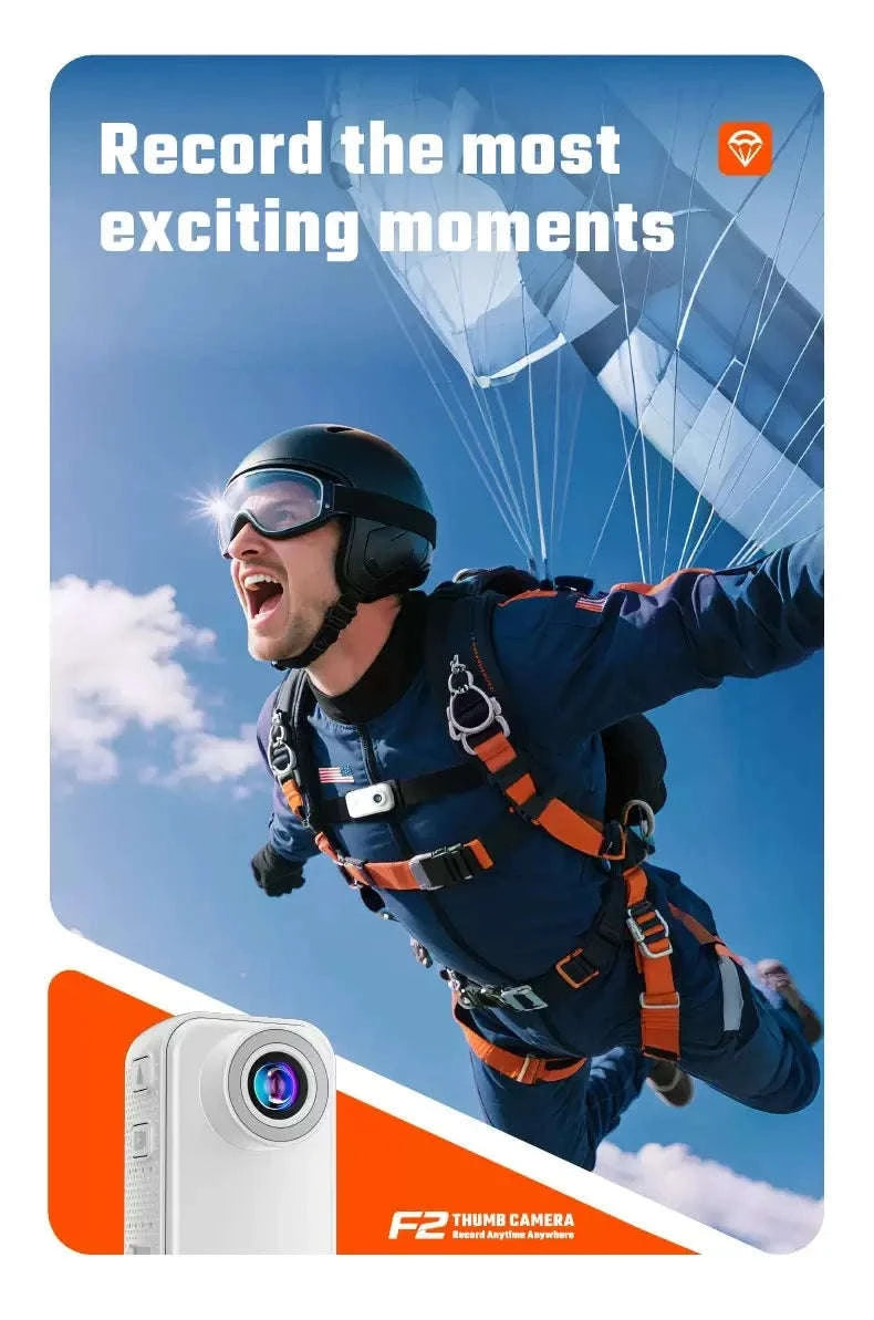 Mini 1080P Thumb Camera with IPS Screen & 130° Wide Angle-F2 Black / 8GB TF CARD