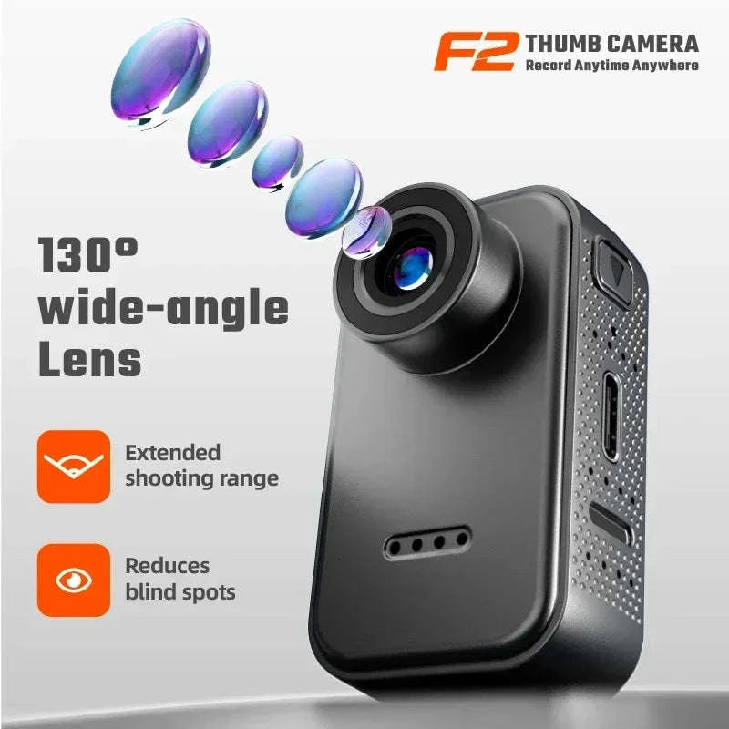 Mini 1080P Thumb Camera with IPS Screen & 130° Wide Angle-F2 Black / 8GB TF CARD