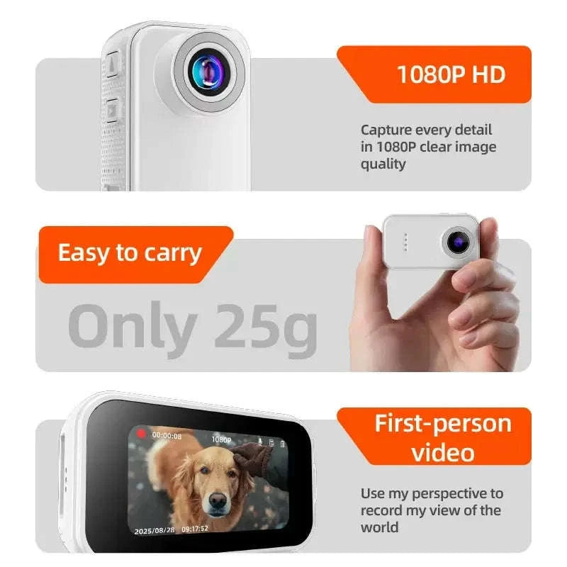 Mini 1080P Thumb Camera with IPS Screen & 130° Wide Angle-F2 Black / 8GB TF CARD