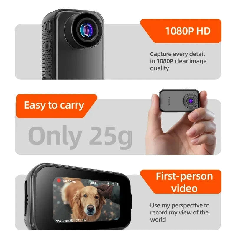 Mini 1080P Thumb Camera with IPS Screen & 130° Wide Angle-F2 Black / 8GB TF CARD