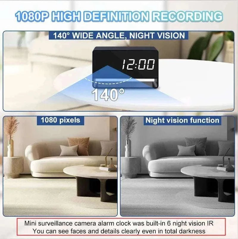 Mini 1080P WiFi Camera Clock with Night Vision Alerts-1080P WIFI Camera / 64GB