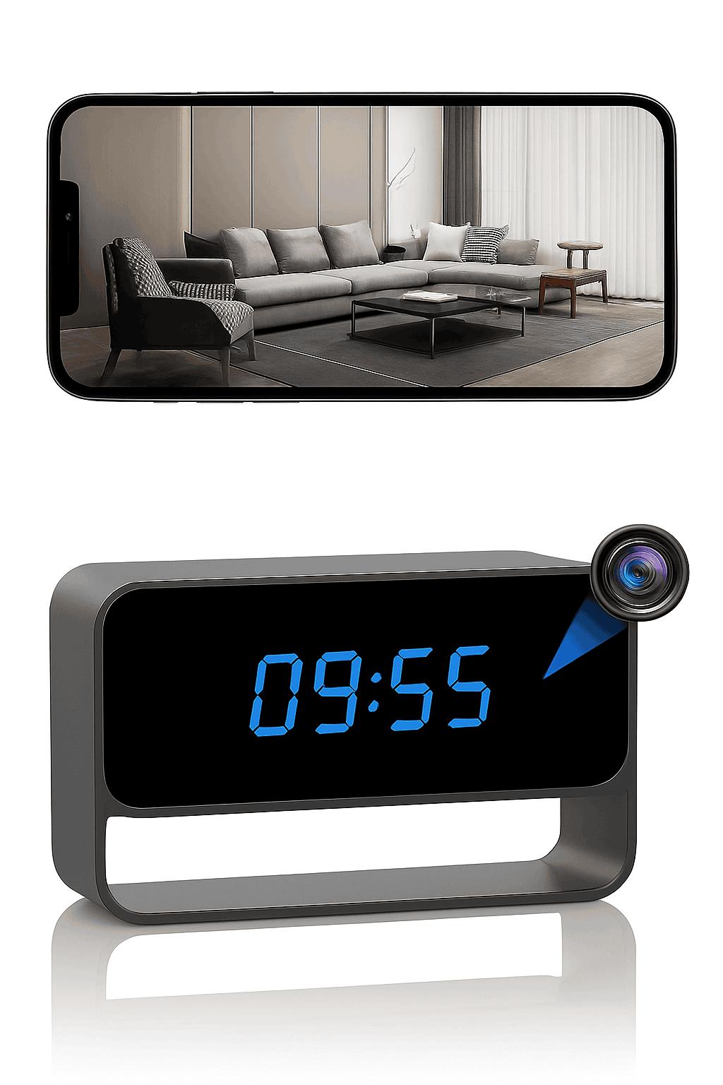 Mini 1080P WiFi Camera Clock with Night Vision Alerts-1080P WIFI Camera / 64GB