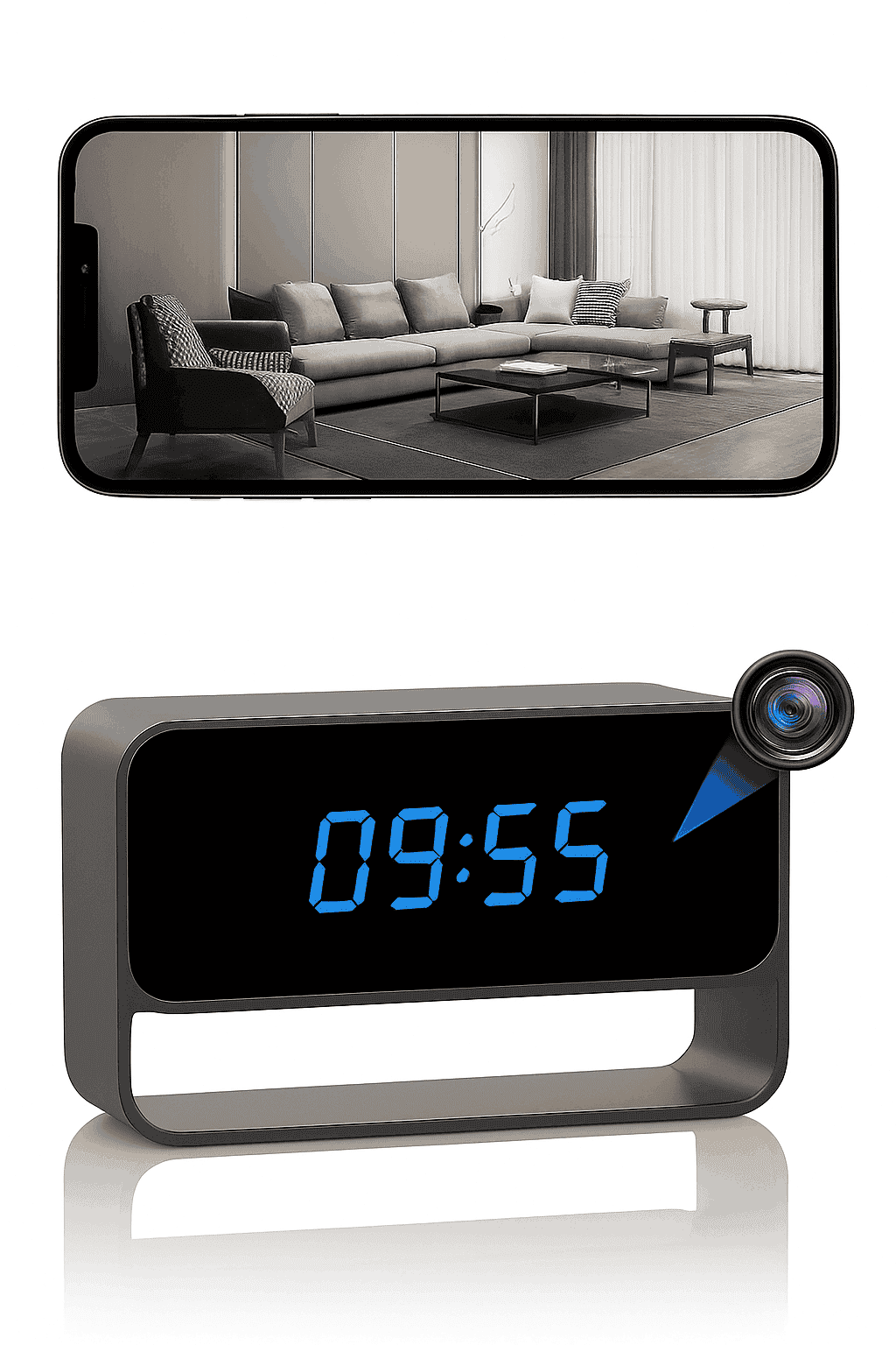 Mini 1080P WiFi Camera Clock with Night Vision Alerts-1080P WIFI Camera / 64GB