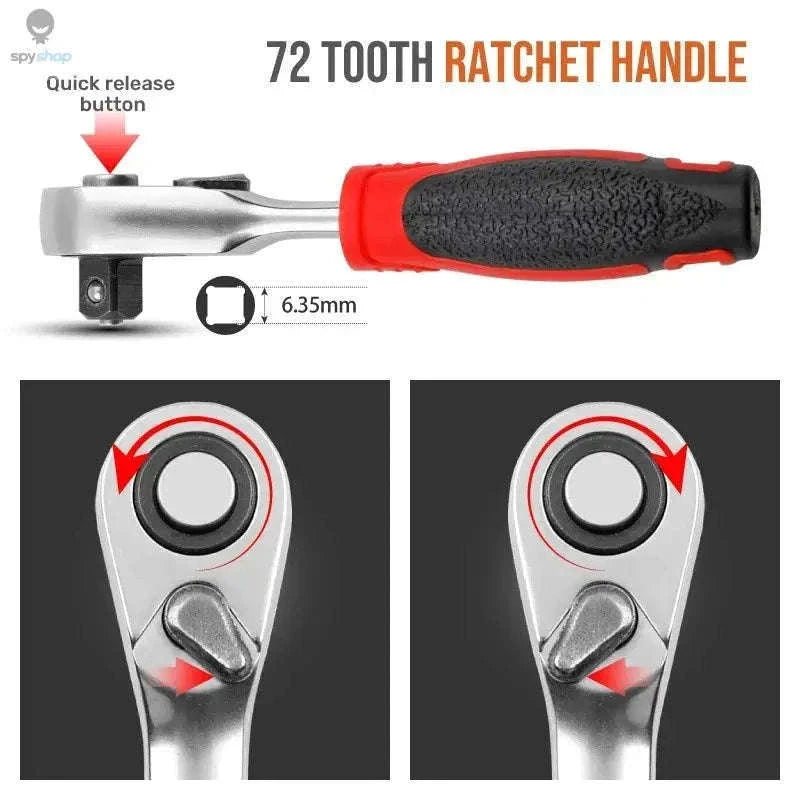 Mini 2-in-1 1/4” Ratchet Wrench Quick Socket Handle Set-60T-NO Magnetic