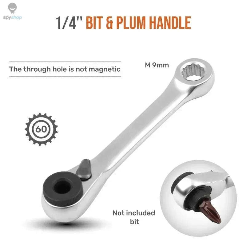 Mini 2-in-1 1/4” Ratchet Wrench Quick Socket Handle Set-60T-NO Magnetic