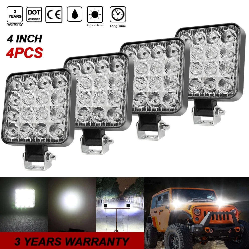 Mini 4 Inch LED Work Light 48W 12V Off-Road Spotlight-2PC White