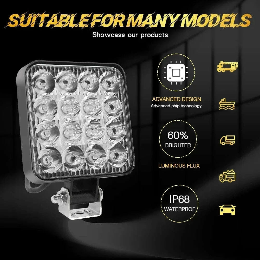 Mini 4 Inch LED Work Light 48W 12V Off-Road Spotlight-2PC White